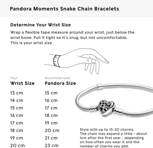 Miniatura 4 de PANDORA Pandora Moments - Pulsera de cadena de serpiente con cierre de corazón y árbol genealógico transparente pulsera de plata de ley 925