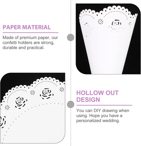 Miniatura 3 de Tofficu 20 conos de confeti blancos para bodas, conos huecos de papel rosa para flores secas, elegante soporte para ramo de flores para despedida