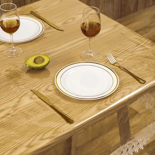 Miniatura 6 de Protector de plástico transparente para mesa, vinilo de PVC transparente con encaje para mantel de comedor, impermeable, a prueba de aceite