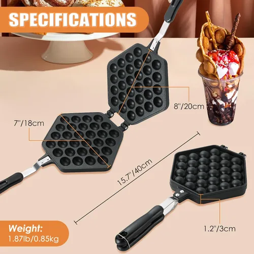 Miniatura 5 de MAOPINER Molde para hacer gofres de burbujas, molde para gofres, olla antiadherente de doble cara para hacer waffles de huevo y forma de pez