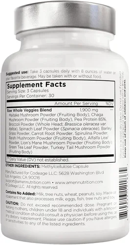 Miniatura 4 de Amen Veggies, Suplemento de vitaminas diarias de verduras, mezcla vegana de verduras y cápsulas multivitamínicas de verduras crudas integrales
