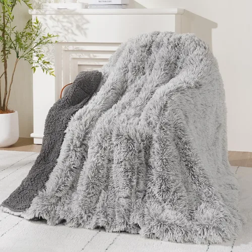 Miniatura 12 de Wemore Manta larga de pelo sintético lanudo con peso, acogedora y esponjosa, manta de pelo largo Sherpa para adultos de 15 libras, manta pesada