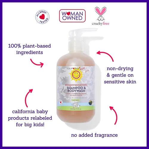 Miniatura 3 de California Kids Shampoo + Kids Body Wash 2 en 1 Súper sensible (sin perfume) Cuidado de la piel suave 100% a base de plantas Hipoalergénico