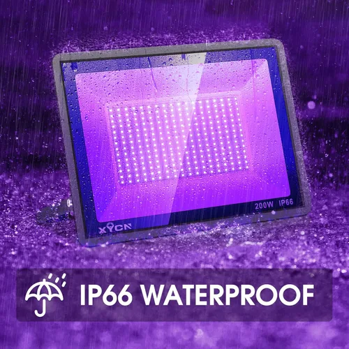 Miniatura 2 de YANYCN Paquete de 4 luces LED negras de 200 W, luces de inundación de luz negra para exteriores con enchufe e interruptor, clasificación IP66