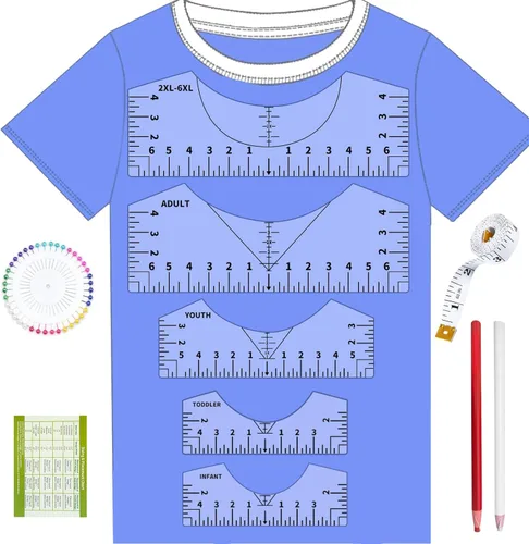 Guía de regla para camisetas para alineación de vinilo, reglas para camisetas para centrar diseños, plantilla de medición de PVC, suministros de