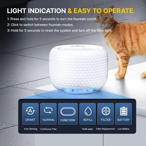 Miniatura 4 de Fuente de agua automática para gatos, fuente de agua para mascotas de 62 oz/1.8 L con bomba ultra silenciosa, fuente pequeña para gatos con dos