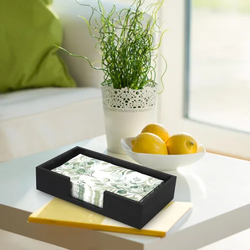 Miniatura 5 de Servilletero de Madera Negro Soporte para Toallas de Invitados Soporte Plano para Servilletas de Baño Soporte para Servilletas Desechables Bandeja