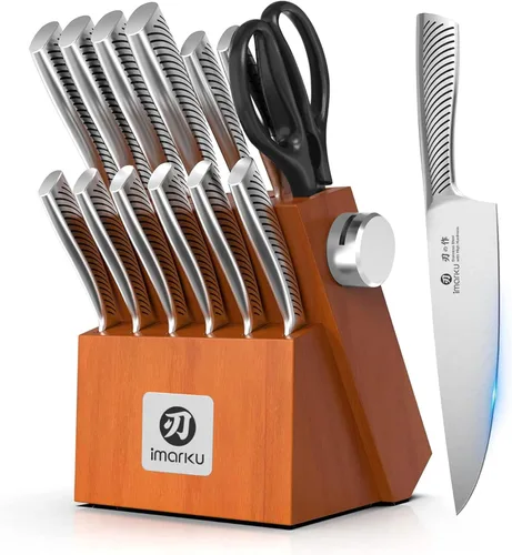 imarku Juego de cuchillos de 14 piezas de acero inoxidable japonés de alto carbono de alta calidad, juego de cuchillos de cocina ultra afilados con