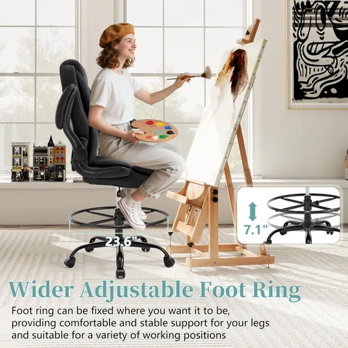 Miniatura 6 de Silla ergonómica de dibujo, silla de oficina alta para escritorio de pie, silla de escritorio de pie con respaldo alto con reposabrazos abatibles