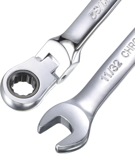 Miniatura 3 de uxcell Llave combinada de trinquete de cabeza flexible de 11/32 pulgadas SAE 72 dientes 12 puntos de trinquete de caja terminada herramientas
