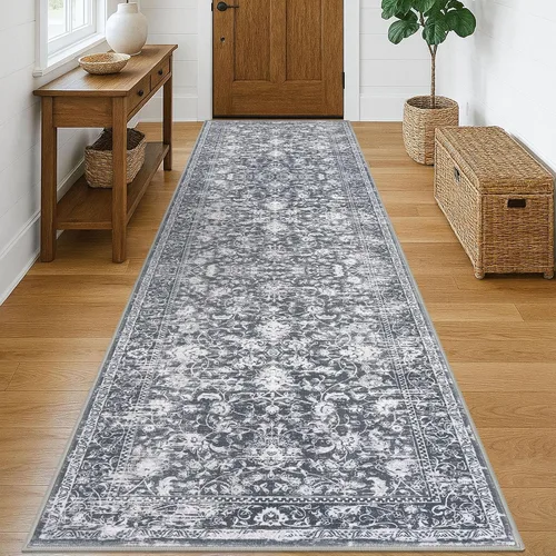 Miniatura 68 de KILOCOCO Alfombra lavable de 2 x 3 para entrada, estampado floral vintage, suave, antideslizante, azul, alfombras de cocina, tapete