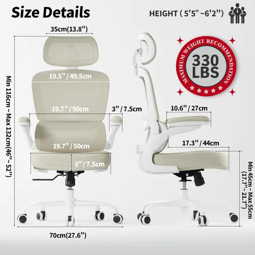 Miniatura 2 de TRALT Silla Ergonómica de Oficina - Silla de Escritorio con Reposacabezas Ajustable Soporte Lumbar Silla de Computadora - Silla Cómoda de Malla