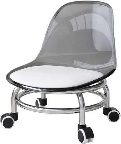 Miniatura 12 de Silla de polea de acrílico, taburete bajo con polea de respaldo, taburete ergonómico bajo para limpieza del hogar, taburetes de oficina, lavandería