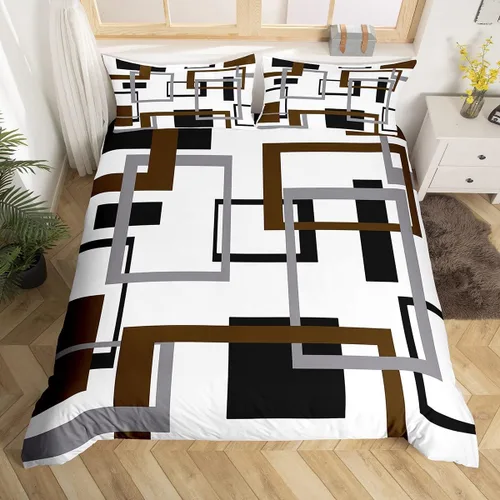Miniatura 17 de Erosebridal Funda de edredón a rayas color negro y beige, funda de edredón bohemia moderna geométrica abstracta para mujeres, hombres y adultos