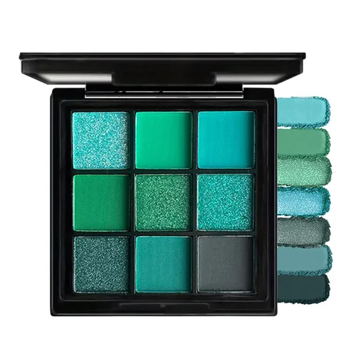 Miniatura 10 de Paleta de sombra de ojos azul, 9 colores, Mardi Gras Carnival prensado pigmento con purpurina, paleta de sombra de ojos impermeable, paleta