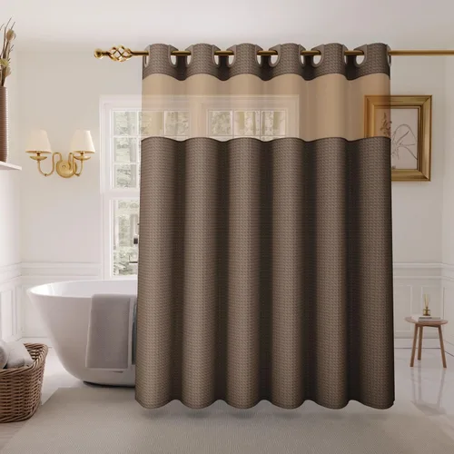 Miniatura 20 de Inhousolu - Cortina de ducha sin gancho con juego de forro de tela a presión, tejido waffle 230 GSM dobladillo con peso, impermeable y lavable
