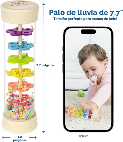 Miniatura 2 de Barra de Lluvia, Juguetes Montessori para Bebés de 6 a 12 Meses, 1 Año, Sonajero de Madera para Bebés, Juguetes Sensoriales, Sonajero Musical