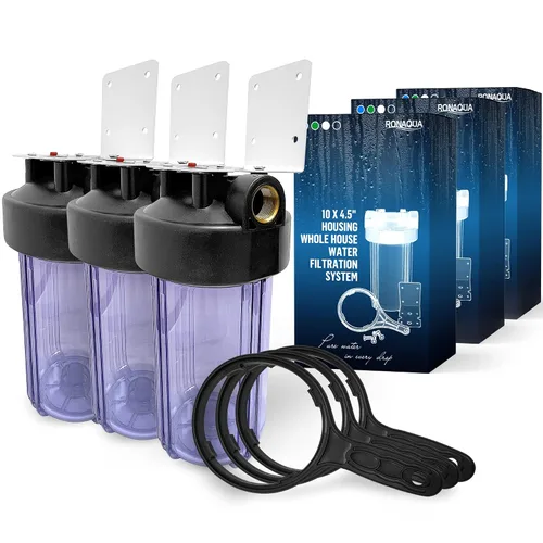 Miniatura 22 de Sistema purificador de filtro para toda la casa de 10 x 4.5 pulgadas de alta capacidad para agua de pozos o ciudades, botón de alivio de Azul