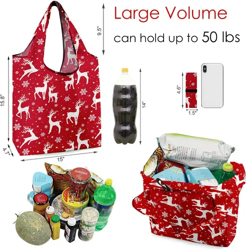 Miniatura 3 de BeeGreen Bolsas de comestibles reutilizables de Navidad con bolsa de almacenamiento con cremallera, paquete de 10 bolsas de compras reutilizables a
