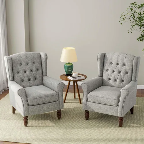 Miniatura 11 de Silla decorativa, sillón tapizado con respaldo alto con esponja de alta resistencia y patas de madera, sillas individuales modernas y cómodas de Un
