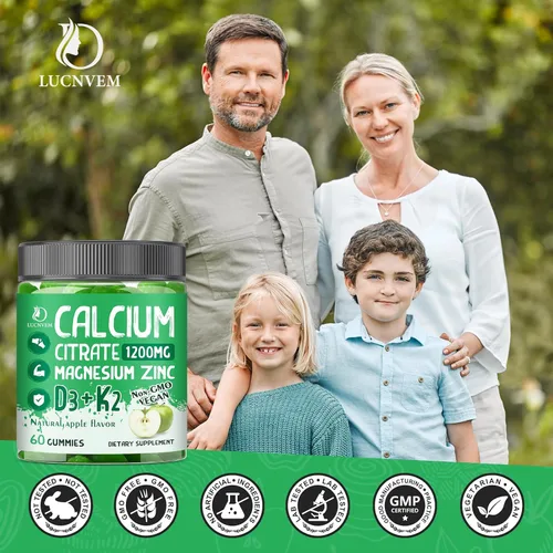 Miniatura 7 de Gomitas de Citrato de Calcio 1200 mg con Vitamina D3, Citrato de Calcio Magnesio Zinc con Suplemento de Vitamina D3 para Mujeres y Hombres Soporte