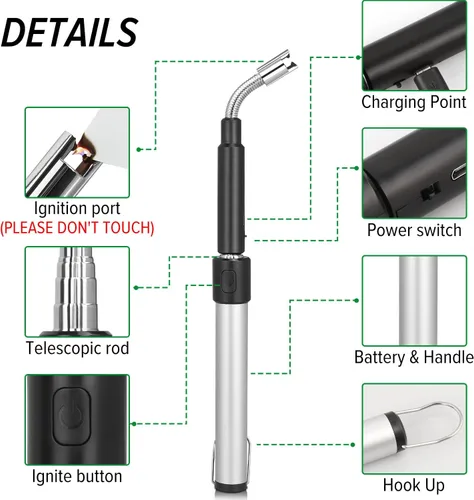 Miniatura 3 de Encendedor de arco eléctrico – Encendedor de plasma recargable con cuello ajustable de 11.4 a 27.55 pulgadas, resistente al viento y sin llama