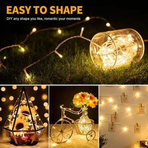 Miniatura 5 de Cadena de luces de Navidad de 100 LED, 33 pies, 8 modos, con función de memoria, enchufable, luz de cadena blanca para árbol de Navidad, corona
