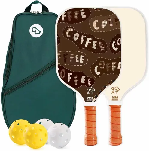 Miniatura 10 de Juego de 2 palas de pickleball Goat, incluye 4 bolas para interiores y exteriores y bolsa de viaje, juego de raquetas de pickleball de fibra de Verde