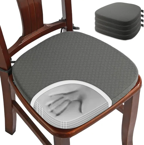 Miniatura 23 de BUYUE Cojines de Espuma Viscoelástica de Lujo para Sillas, Paquete de 6, Jacquard 16" en Forma de U, Cojines Cómodos para Sillas de Comedor, Borgoña
