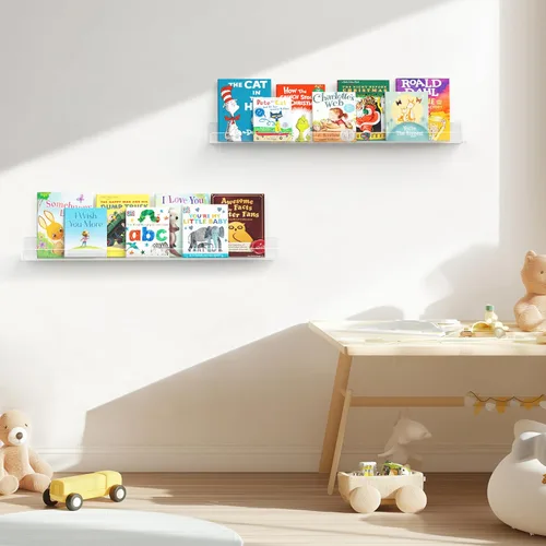 Miniatura 2 de HBlife Estantes flotantes de 36 pulgadas para montar en la pared, estantes de acrílico transparente para figuras, 16 pulgadas de espacio entre