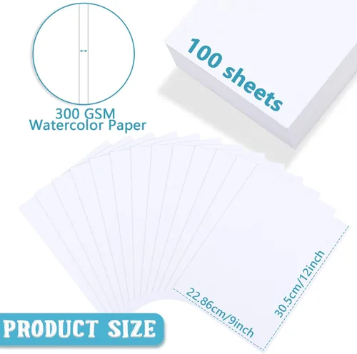 Miniatura 2 de Spiareal 100 hojas de papel de acuarela de 9 x 12 pulgadas, a granel, 140 libras/300 GSM, papel de construcción blanco, prensa en frío, algodón