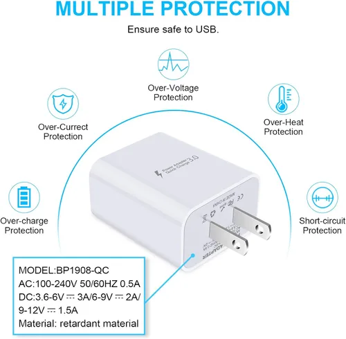 Miniatura 5 de Cargador de pared 3.0 de carga rápida, cargador de pared USB de 18 W, 3 A, adaptador QC 3.0, bloque de cargador rápido para Samsung Galaxy A17 A16