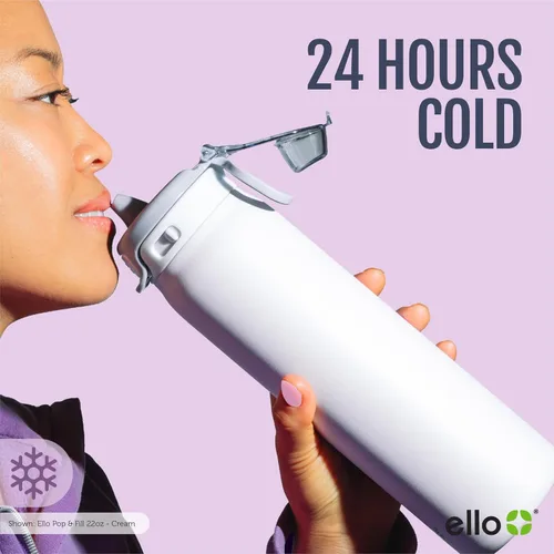 Miniatura 9 de Ello Pop & Fill Insulated Stainless Steel Water Bottle with Quick Fill Lid, Leakproof Locking, Sip or Chug Spout, BPA-Free, Double Wall Vacuum Negro