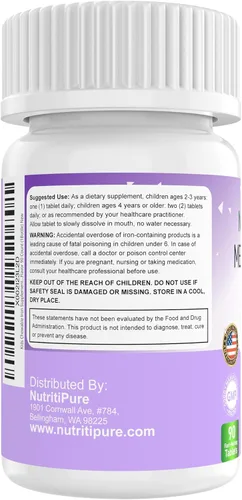 Miniatura 7 de Suplemento de hierro masticable para niños, hierro carbonílico Ferronyl® 9 mg, vitamina C 30 mg, sabor a uva, 90 tabletas (2 botellas)
