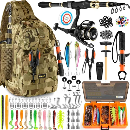 Miniatura 10 de PLUSINNO Mochila de pesca con combinaciones de caña de pescar y carrete, cajas de aparejos, mochila de aparejos impermeable para equipo de pesca