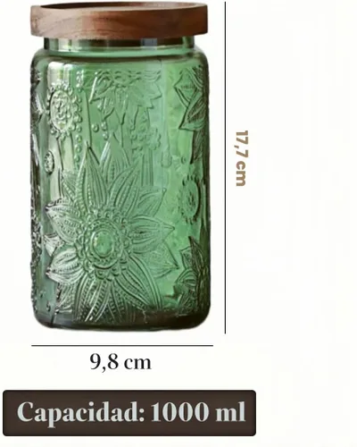 Miniatura 2 de Tarro de almacenamiento de vidrio vintage con tapa de madera maciza, recipiente de cocina con diseño de girasol para café, dulces, detergente