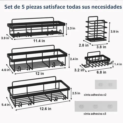 Miniatura 6 de Liuoud Juego de 5 Organizadores de Ducha Adhesivos para Pared, Estante para Interior de Ducha, Cesta de Almacenamiento de Baño Inoxidable Resistente