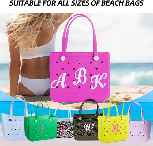 Miniatura 3 de Dijes para bolsa Bogg con letras de goma para la playa, accesorios para bolsas de mano, bolsa Bogg con letras del alfabeto Blanco (White E)