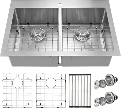 Miniatura 19 de Fregadero de Cocina de Doble Tazón 30" X 18", Fregadero de Cocina Negro de Montaje Inferior, Fregaderos Dobles de Montaje Inferior de Acero Acero