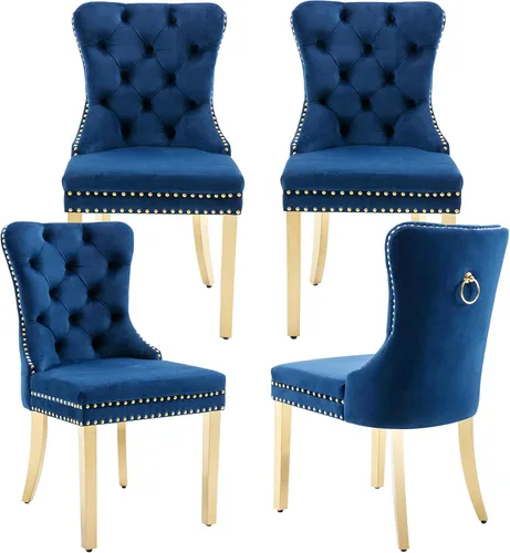 Miniatura 13 de civama Juego de 2 sillas de comedor de la colección Nikki de terciopelo, tapizadas, modernas, de lujo, copetudas, con ribete de clavos, anillo Beige