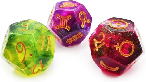 Miniatura 3 de Bescon Juego de dados astrológicos de 3 piezas, Dados de adivinación de constelación D12, 3 colores efecto de piedra mágica Juego de piedras mágicas