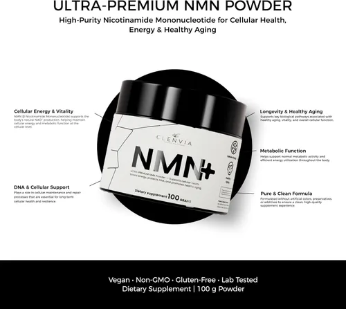 Miniatura 3 de Polvo NMN Ultra Premium – 500 mg por porción – Soporte NAD+, energía celular y envejecimiento saludable – Vegano, sin OMG, probado en laboratorio