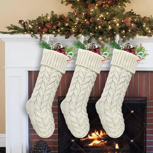 Miniatura 6 de Calcetines de Navidad, paquete de 3 unidades de 18 pulgadas, de gran tamaño, punto trenzado, rústico, decoraciones personalizadas para decoración