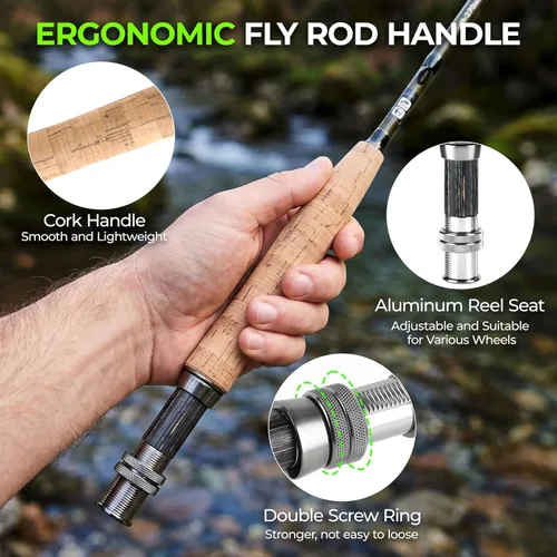 Miniatura 3 de TOPFORT Combo de caña y carrete para pesca con mosca, kit de inicio de 4 piezas, caña ultraportátil ligera de grafito, paquete completo de inicio