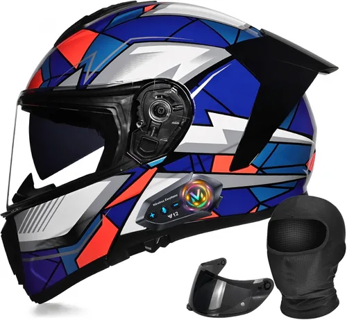 Miniatura 9 de Casco modular de motocicleta con Bluetooth abatible de cara completa aprobado por DOT FMVSS-218 con doble visera, multiventilación, diseño