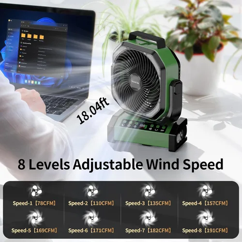 Miniatura 2 de Ventilador de camping Socool con luz - ventilador con batería recargable de 20000 mAh con control remoto, 112 horas y 8 velocidades, pantalla Verde