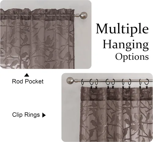 Miniatura 3 de OVZME Anji - 2 paneles de cortinas traslúcidas de gasa marrón de 72 pulgadas de largo para dormitorio, doble bolsillo para barra, tela ligera