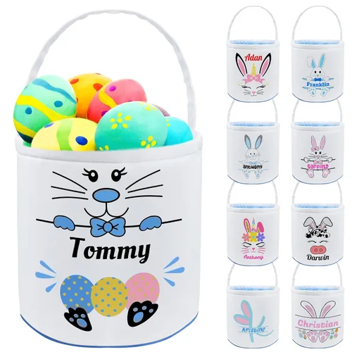 Miniatura 25 de Cesta de Pascua personalizada con nombre, bolsas de lona personalizadas para niños, cestas de Pascua para bebés, niños y niñas, color azul