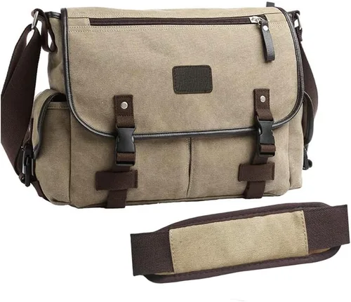 Miniatura 10 de [Actualizado] Bolso mensajero de lona vintage de 13, 15.6 y 17 pulgadas, bolso de hombro grande para computadora portátil, para mujeres y hombres