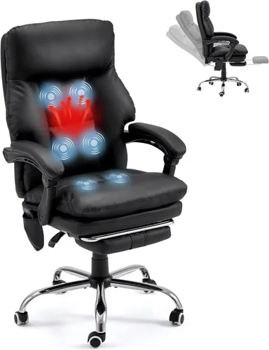 HOMREST Silla de oficina ergonómica con masaje de 6 puntos y calefacción, sillas de escritorio ejecutivas ajustables con reposapiés retráctil, silla